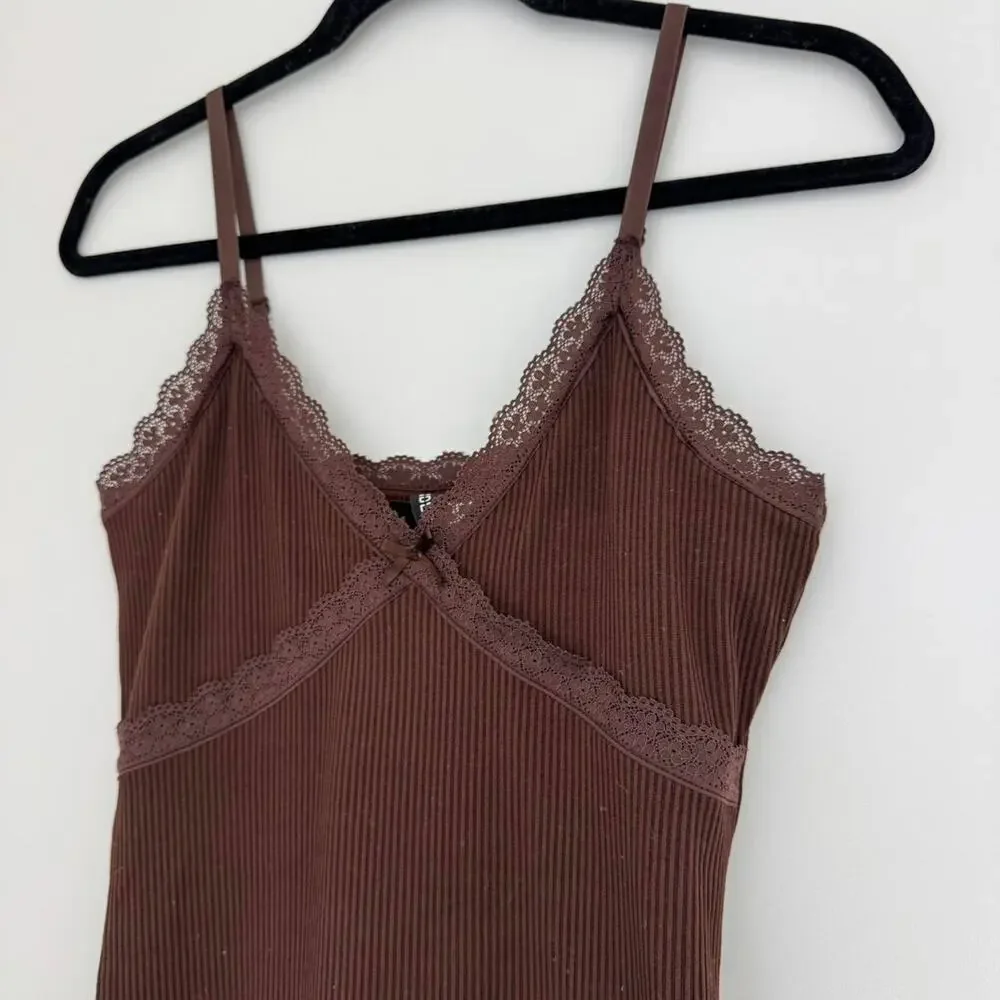 Brown sleeveless fitted mini dress